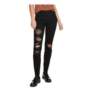 So Jeans Sz 5l/27W Black Mid Rise Distressed Jegging Pants Stretchy Denim Slim